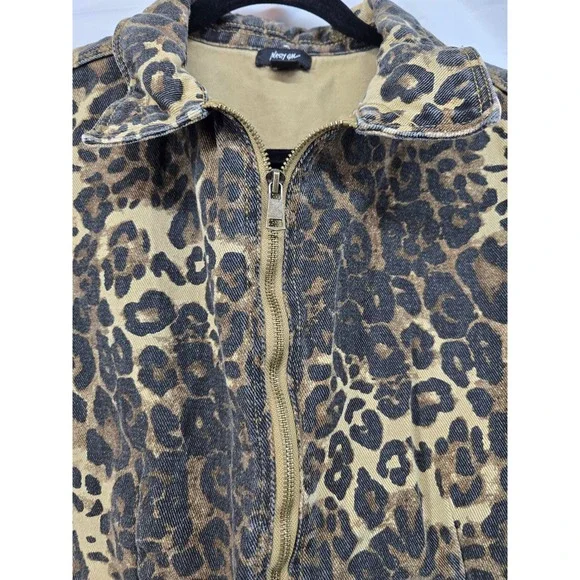 Nasty Gal Leopard Print Denim Romper Zip Up Utility Playsuit Brown Tan US 8 - Picture 2 of 6